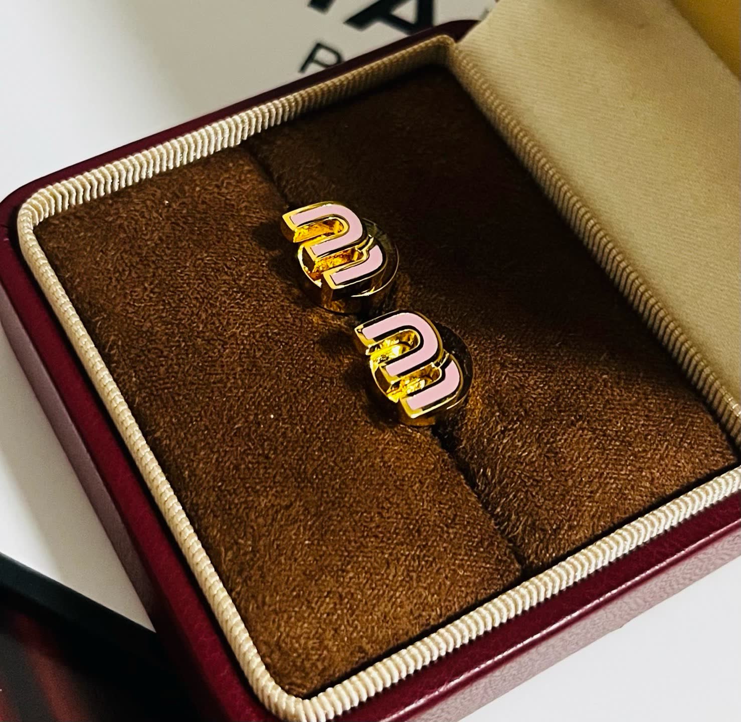 Miu Miu Gold and Pink Enamel Stud Earrings